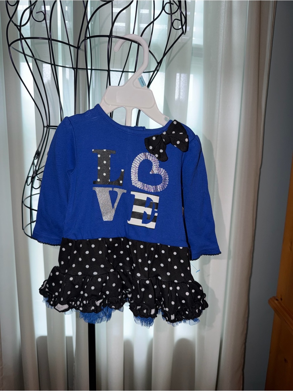 NWT Baby Glam Royal Blue LOVE Polka Dot Dress Set 3-6M